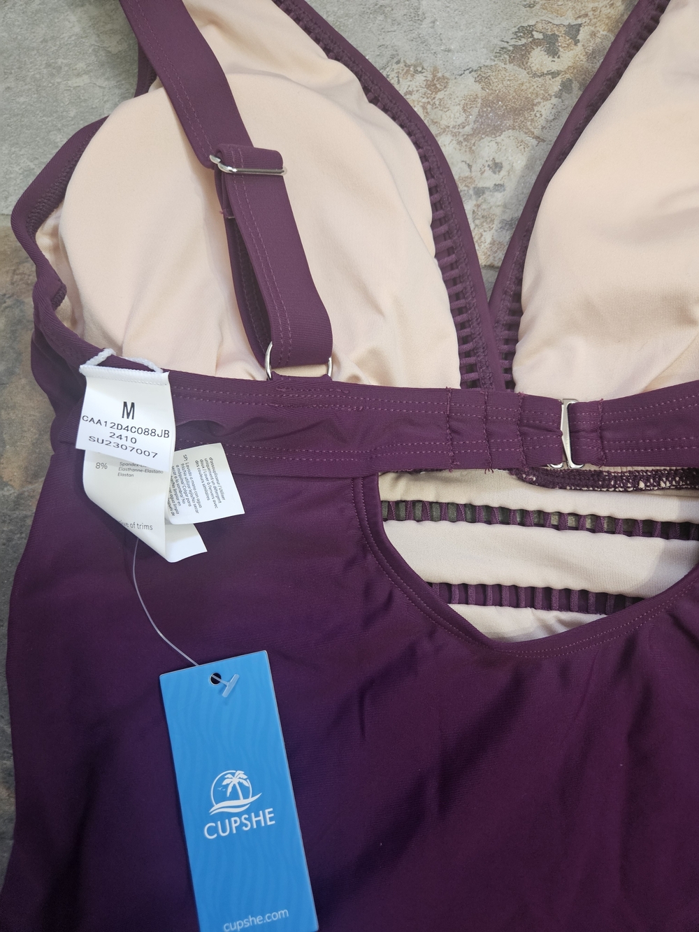NWT-Medium Cutout V-Neck Tankini Top & Boho Mid Rise Set - Picture 5 of 6